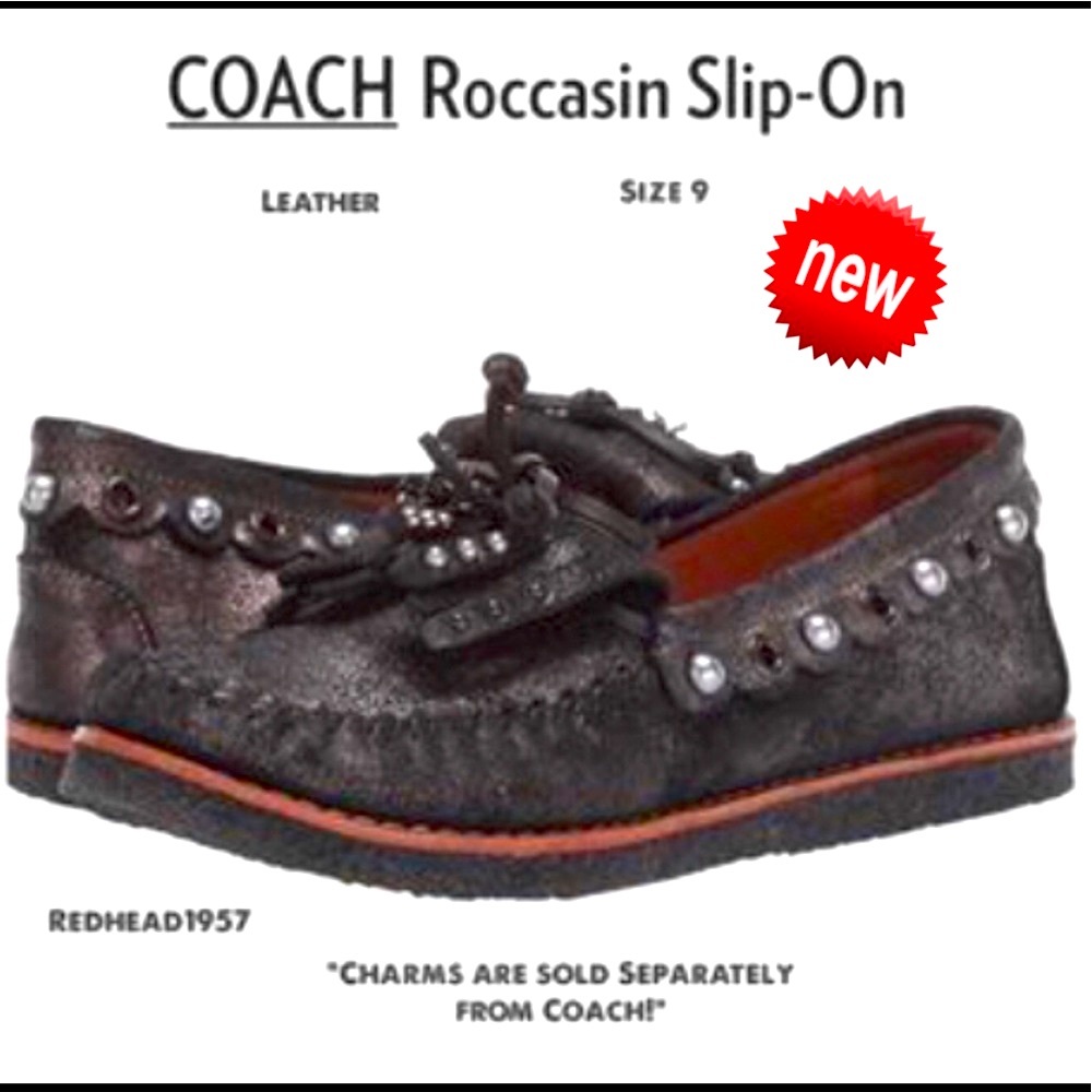 🎁COACH Driver Leather & Sheep Fur Roccasin Slip- On Warm Flats Shoes Sz 9 NIB! 🥿